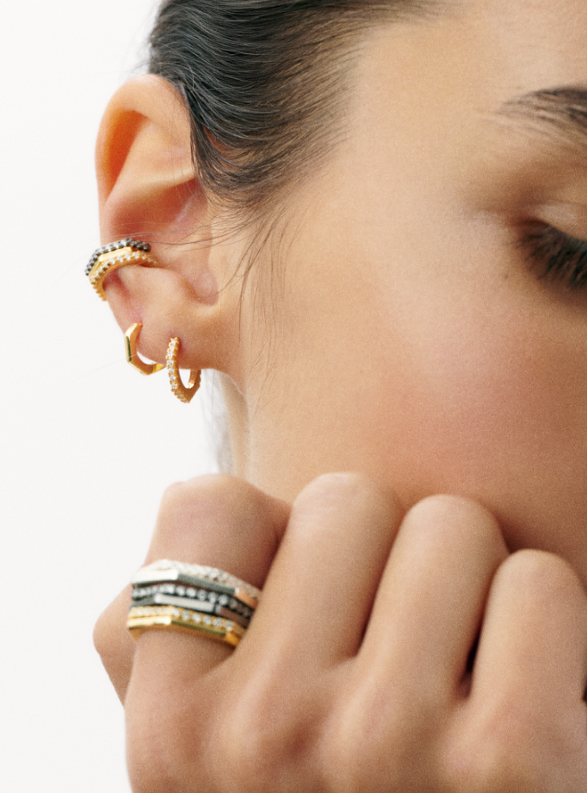 Earcuff Heptagonal Pavée - Sun Society boucles d'oreille
